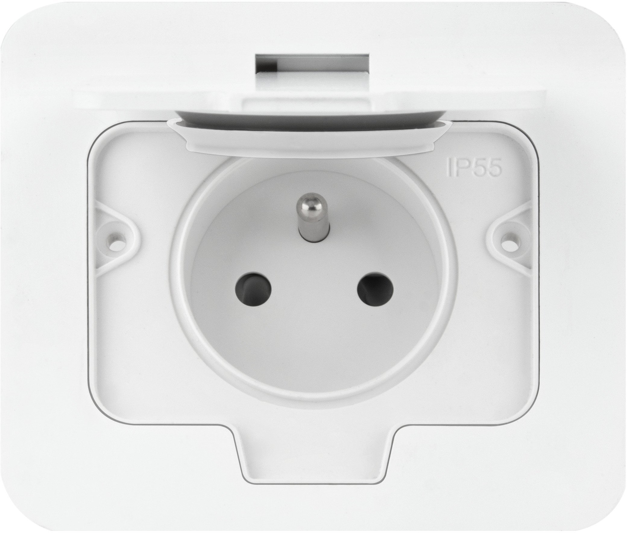 Hermetyczne gniazdo elektryczne prostokątne, IP55, 1x2P+ZFrench, białe