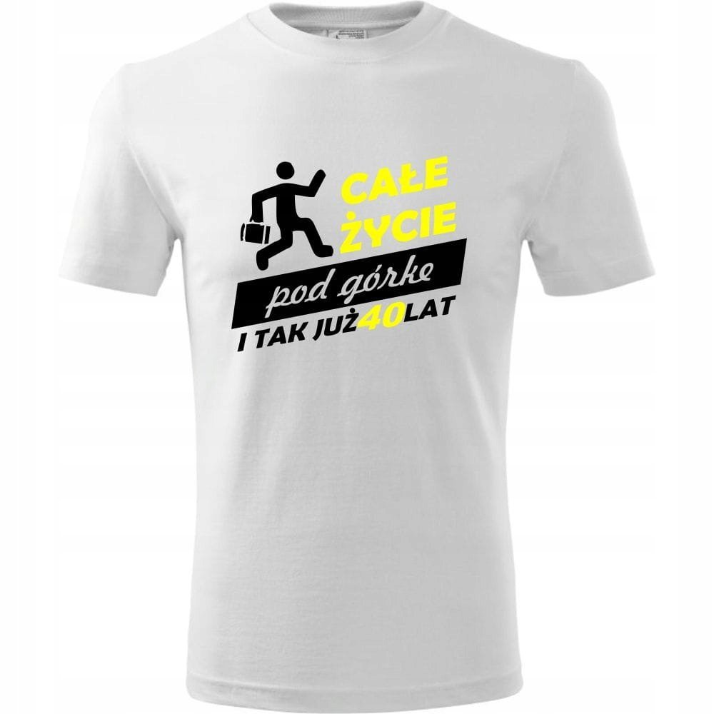Męska Koszulka z Nadrukiem całe życie pod górke 40 na Prezent Urodzinowy biały 3XL