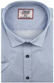 Koszule męskie - Duża Koszula Męska Elegancka Wizytowa do garnituru błękitna w kropki z krótkim rękawem Duże rozmiary Bassi P305 - grafika 1