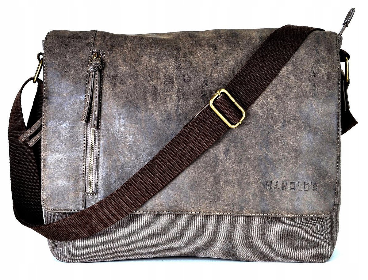 DUŻA Brązowa TORBA Z KLAPĄ na ramię LISTONOSZKA Męska Damska Młodzieżowa A4