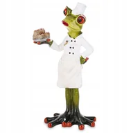 Figurki dekoracyjne - FIGURKA DEKORACYJNA ZIELONA ŻABA PANI CUKIERNIK Z TACĄ NA PREZENT - miniaturka - grafika 1