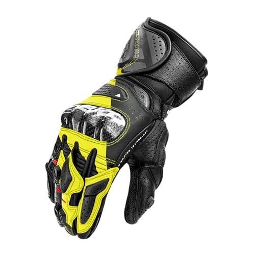 SHIMA RS-3 Rękawiczki motocyklowe, męskie, skórzane, długie, letnie rękawice motocyklowe, ochrona ekranu dotykowego, na wycieczki, skórzane, wentylowane, wzmocnione, wycieraczki (mężczyźni, fluo, L)