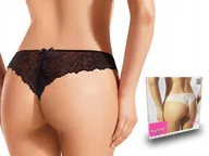 Bielizna nocna - Ewana 017 Koronkowe Eleganckie Stringi Czarny L - miniaturka - grafika 1