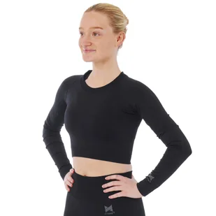 Xtreme Sportswear Crop Damski top sportowy z długim rękawem Czarny - Koszulki sportowe damskie - miniaturka - grafika 1