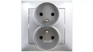LEDart podwójne z uziemieniem, z ramką - Ospel Impresja GP-2YZ/18, kolor srebrny, 16A/250V - Gniazdka elektryczne - miniaturka - grafika 1