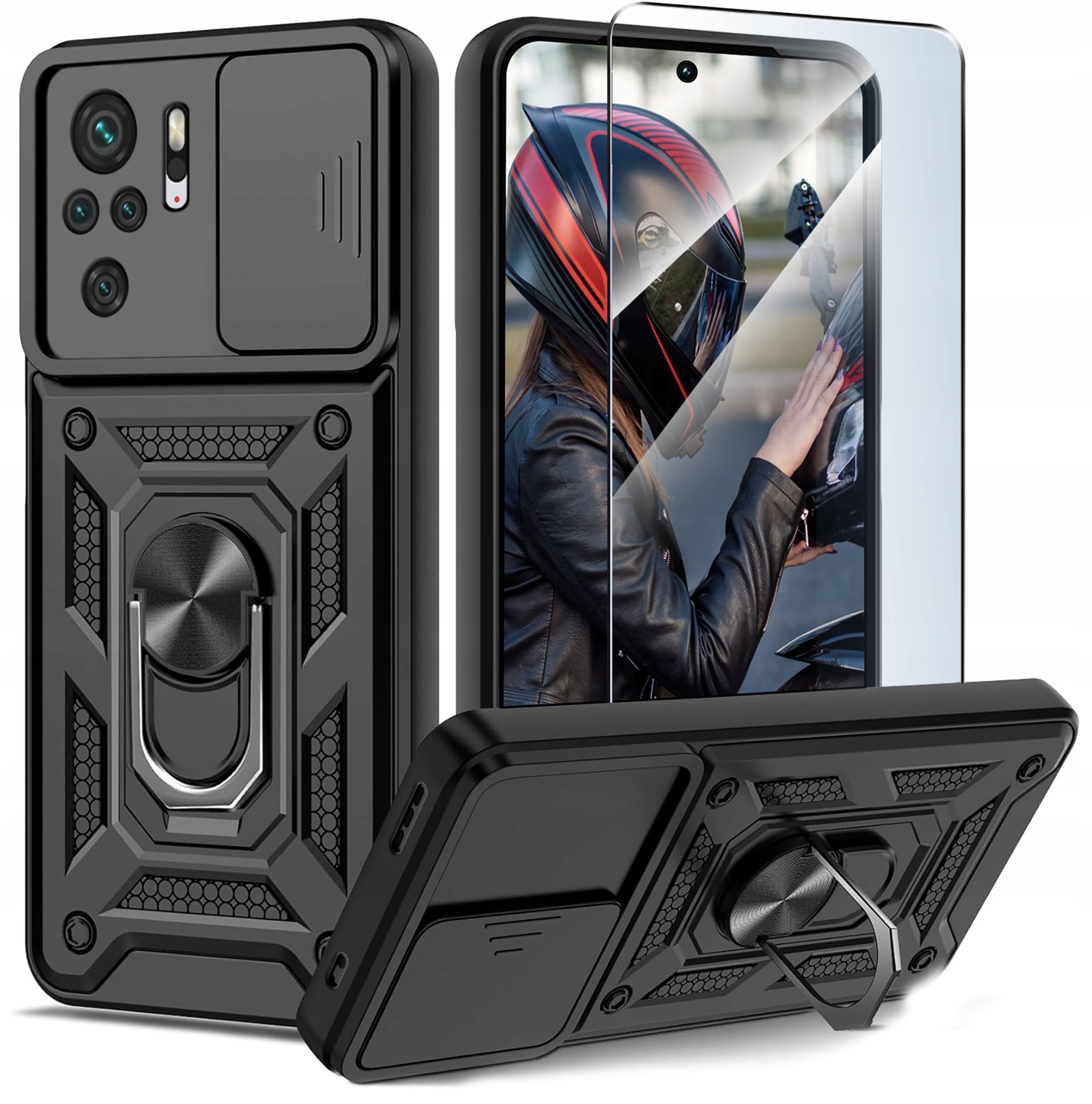 Etui do Xiaomi Redmi Note 1010S PANCERNE SLIDE RING CASE + SZKŁO 9H
