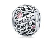 Charmsy - Pandora Valerio.pl Rodowany srebrny charms do miesiąc październik month october cyrkonie srebro 925 CHARM223 CHARM223 - miniaturka - grafika 1