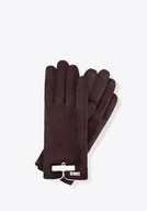 Rękawiczki - Damskie rękawiczki z małą kokardą ciemny brąz - miniaturka - grafika 1