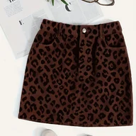 Spódnice - TEMU Moda Elegancka Spódnica A-Line w Lamparcie Wzory z Kieszeniami, Stylowa i Uniwersalna Stylizacja na Jesień - miniaturka - grafika 1