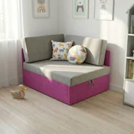 Narożniki - Sofa rozkładana narożna dla dzieci z funkcją spania Kubuś różowo/szary - miniaturka - grafika 1