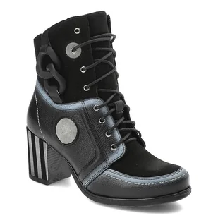 Czarne Botki Maciejka Wygodne Skórzane Buty Na Obcasie - Botki damskie - miniaturka - grafika 1