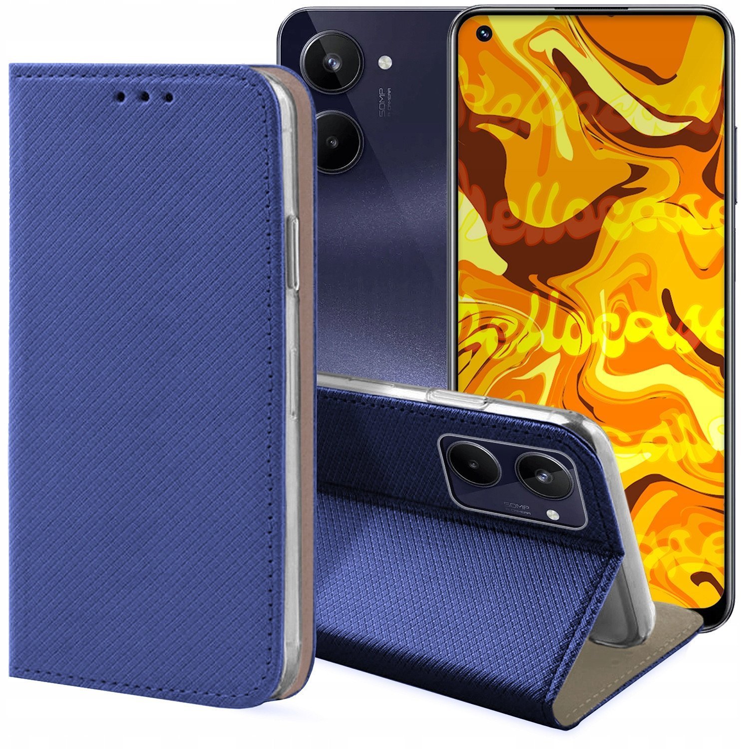 ETUI Z KLAPKĄ DO REALME 10 4G GRANATOWE ZAMYKANE MAGNETYCZNE OCHRONNE CASE