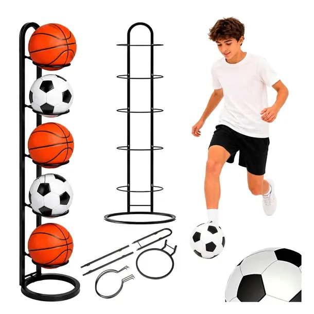 Stojak Na 5 Piłek Uniwersalny Organizer Sportowy Stabilny Pojemny Metalowy
