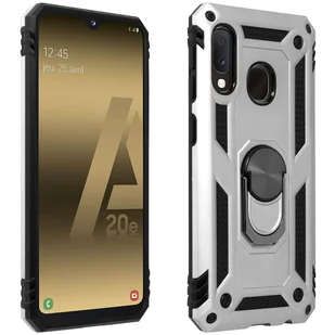 Samsung Galaxy A20e Etui Bi Material Sztywne Miękkie Magnetyczne Pierścień Stojak Srebrny - Etui i futerały do telefonów - miniaturka - grafika 1