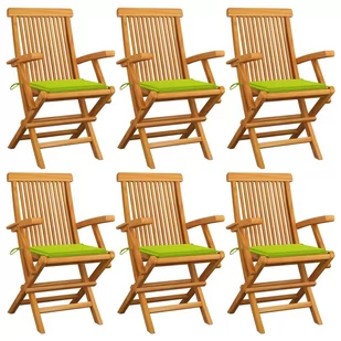 vidaXL Krzesła ogrodowe, jasnozielone poduszki, 6 szt., drewno tekowe! 3062552 - Fotele i krzesła ogrodowe - miniaturka - grafika 1