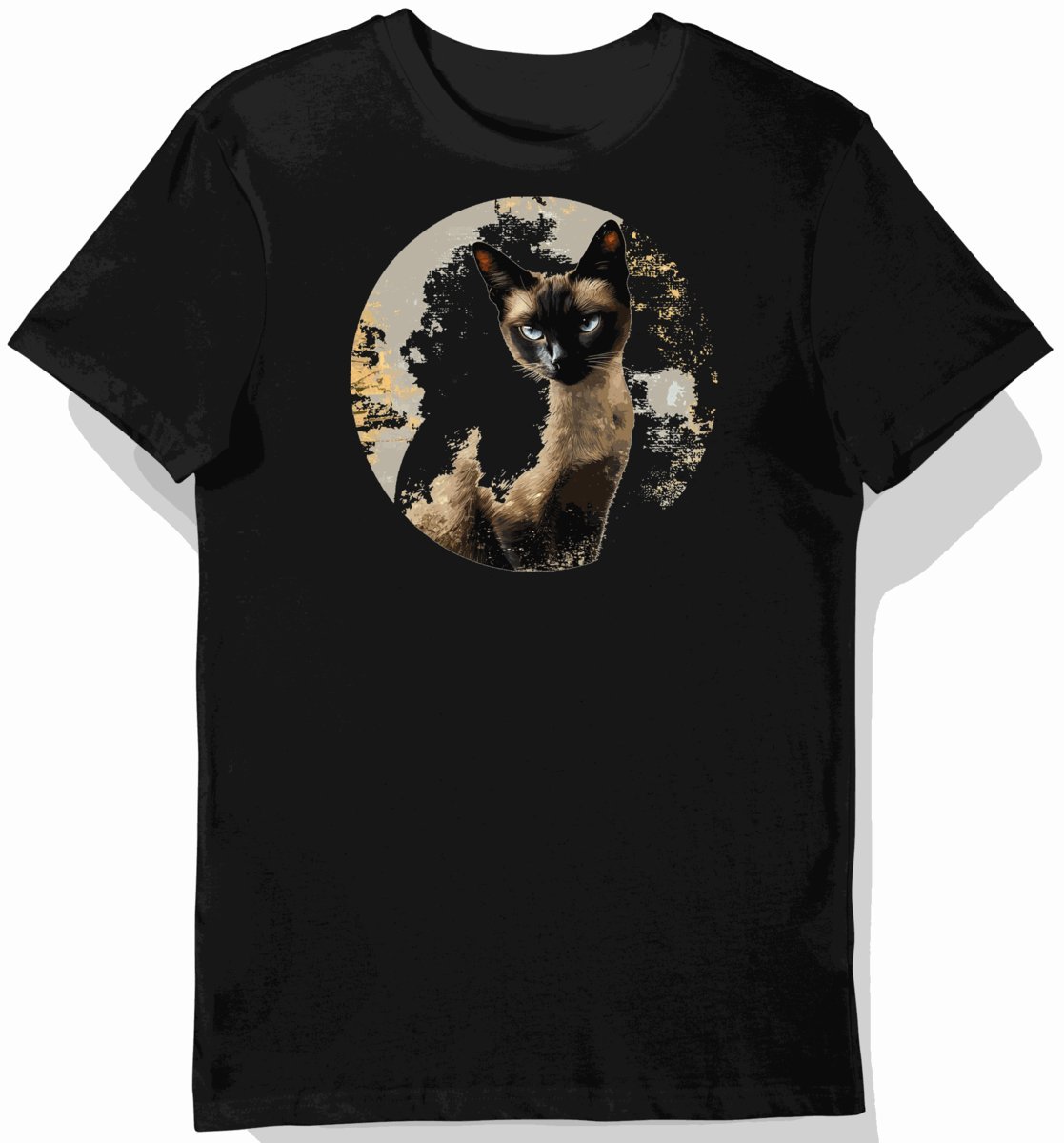 Koszulka męska czarna z motywem eleganckiego kota syjamskiego XXL