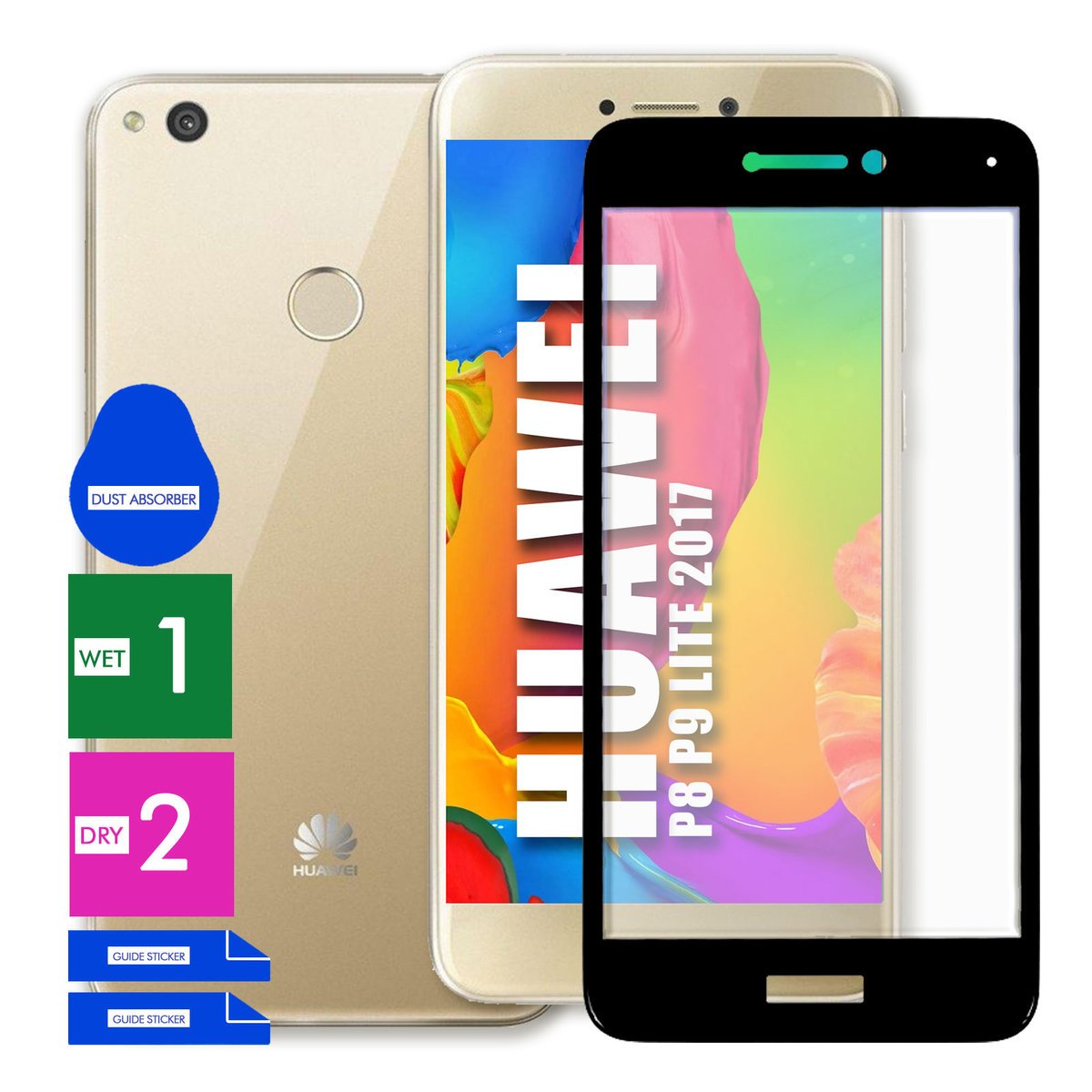 SZKŁO OCHRONNE DO HUAWEI P8 P9 LITE 2017 HARTOWANE 9H PEŁNE CAŁY EKRAN 5D