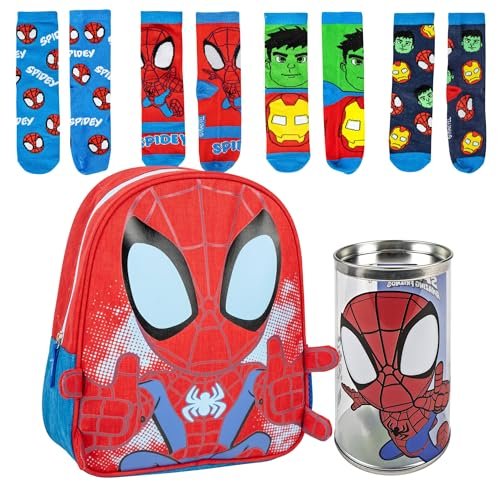 Lucky Boxer Spidey plecak dziecięcy dla dzieci, unisex, czerwony, 4 sztuki skarpet dla dzieci Spidey rozmiar 27-30, Spiderman, 27-30, Casual