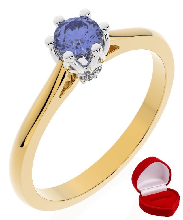 ZŁOTY PIERŚCIONEK ZARĘCZYNOWY 585 14k TANZANIT 0,19 ct + PUDEŁKO R10