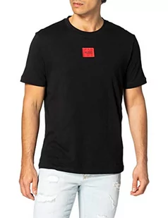 HUGO Męski t-shirt Diragolino212 Regular-Fit z bawełny z czerwoną etykietą z logo, czarny (Black1), L - Koszulki męskie - miniaturka - grafika 1