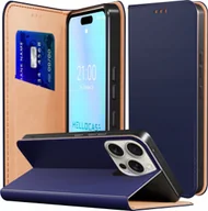Etui i futerały do telefonów - Etui z Klapką do Apple iPhone 16 Pro Skórzane, Zamykane, Granatowe, Case - miniaturka - grafika 1