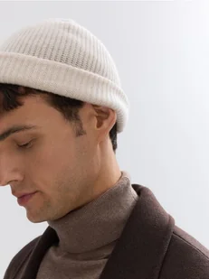 Reserved - Wełniana czapka z kaszmirem - złamana biel - Czapki męskie - miniaturka - grafika 1