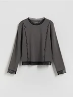 Bluzki dla dziewczynek - Reserved - Gładka bluzka z siateczką - ciemnoszary - miniaturka - grafika 1