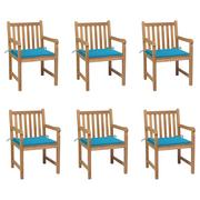 Fotele i krzesła ogrodowe - vidaXL Lumarko Krzesła ogrodowe, 6 szt., niebieskie poduszki, drewno tekowe! 3073035 - miniaturka - grafika 1