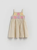 Sukienki i spódniczki dla dziewczynek - Reserved - Sukienka z ażurową górą - beżowy - miniaturka - grafika 1