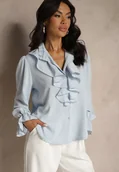 Koszule damskie - Jasnoniebieska Koszula z Ozdobnymi Falbankami Jeneviella - miniaturka - grafika 1