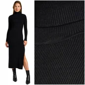 Sukienki - Lee KNITTED DRESS dopasowana długa czarna sukienka z golfem i rozcięciem M - LEE - miniaturka - grafika 1