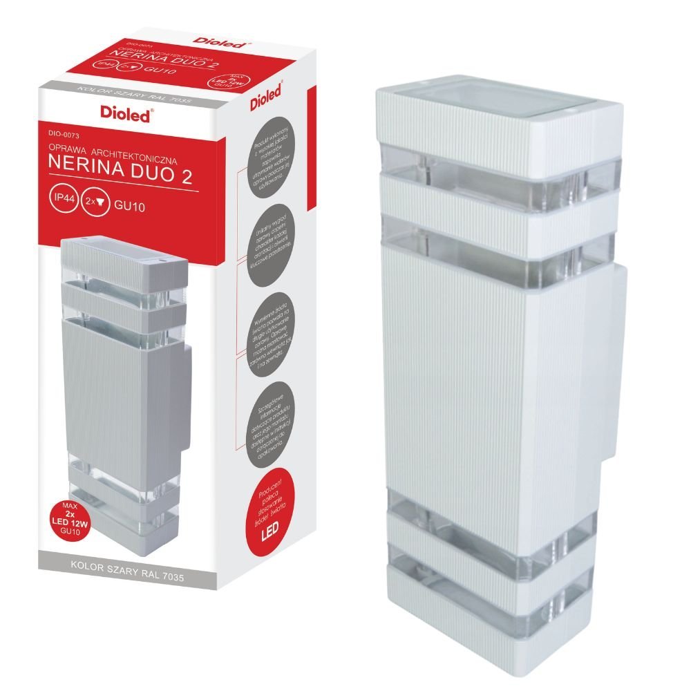 Kinkiet zewnętrzny 2xGU10 LED SZARY NERINA DUO lampa ogrodowa ALUMINIOWA elewacyjna ścienna Dioled