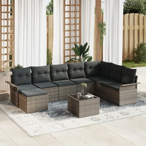 8-Częściowy Modułowy Zestaw Sofy Ogrodowej, Szary, Rattan Naturalny