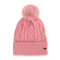 Czapki damskie - Damska czapka z pomponem i perełkami różowa - miniaturka - grafika 1