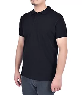 Koszulki męskie - M17 Męska recyklingowana klasyczna gładka koszulka polo z krótkim rękawem bawełna top sport na co dzień praca, Czarny, S - grafika 1