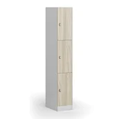 Szafki biurowe - Szafka ubraniowa ze schowkami, 3 schowki, 1850 x 300 x 500 mm, zamek obrotowy, drzwi laminowane, dąb naturalny - miniaturka - grafika 1