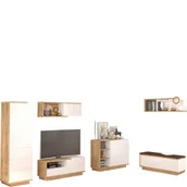 Inne meble do salonu - Zestaw Mebli do Salonu 3 Hybrid MebloCross Sonoma Jasna / Biały Połysk, Eco Czarny - miniaturka - grafika 1