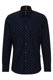 Koszule męskie - BOSS Męska koszula Remiton Regular -Fit z bawełny strukturalnej, granatowy, M - grafika 1