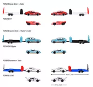 Samochody i pojazdy dla dzieci - Majorette, pojazd Porsche Taycan Turbo S z przyczepką + Porsche 917 - miniaturka - grafika 1