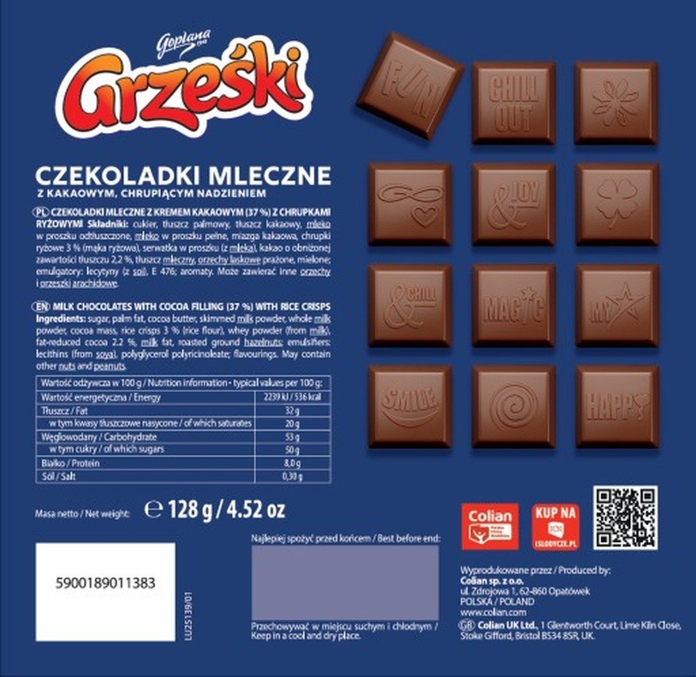 Goplana Grześki Lucky Squares Wafle z kremem orzechowym 128 g