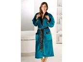 Szlafroki męskie - Gözze Płaszcz kąpielowy damski/męski, jedwabisty w dotyku, z szalowym kołnierzem, 2 kieszenie i pasek (XL, Petrol) - miniaturka - grafika 1