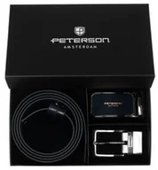 Paski - Pasek do spodni Peterson męski ze skóry naturalnej elegancki klamry zestaw czarny granatowy - miniaturka - grafika 1