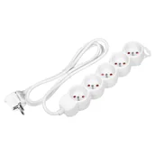 Listwy zasilające - Przedłużacz 5-krotny 2P+Z, 3m H05VV-F 3x1,5mm2, Imax=16A, płaska wtyczka, biały - miniaturka - grafika 1