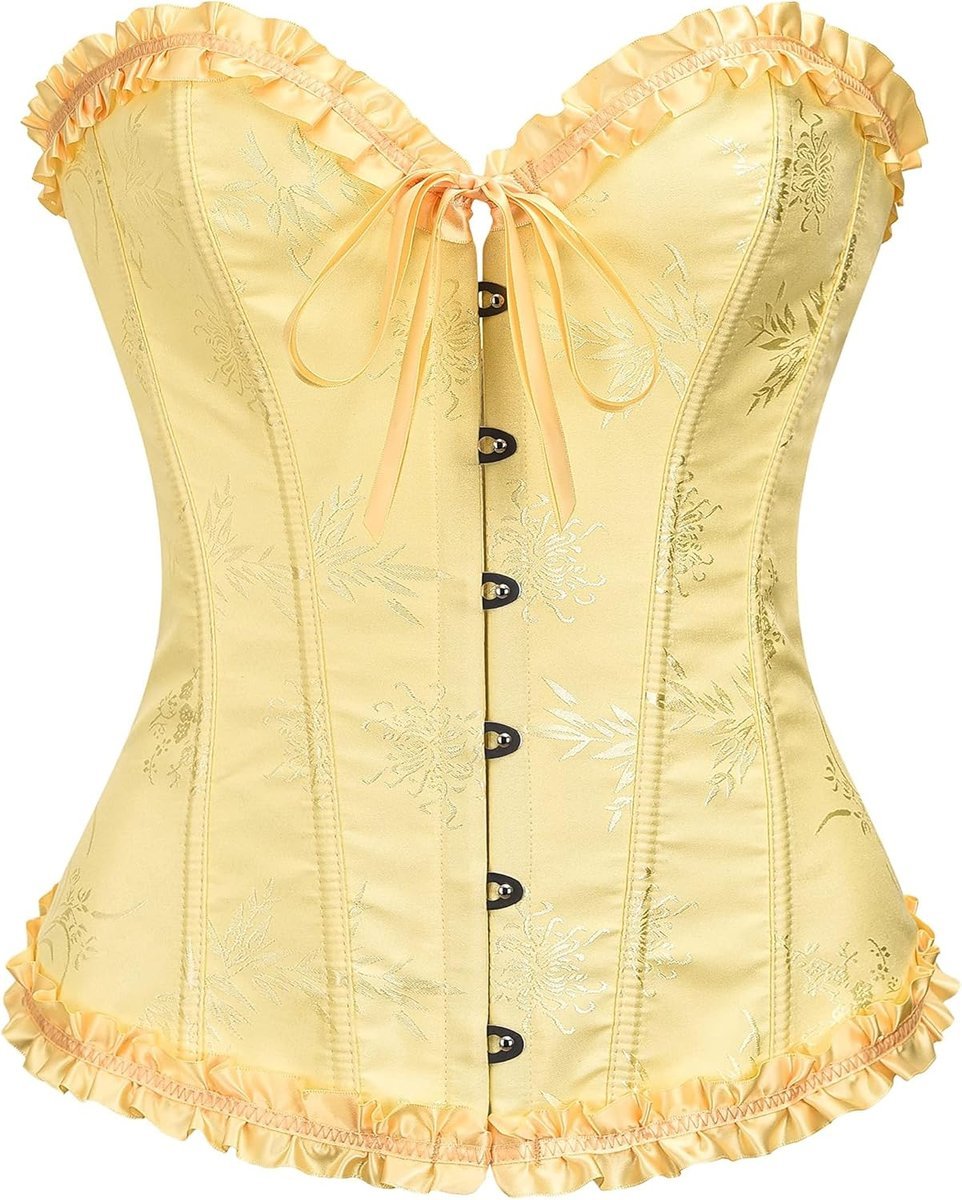 Gorset Damski Top Wyszczuplający Koronkowy Seksowny Elegancki Żółty M