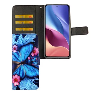Etui na telefon komórkowy Xiaomi Mi 11i / Poco F3 Etui ochronne z klapką i uchwytem na kartę, kolor: niebieski motylkowy - Etui i futerały do telefonów - miniaturka - grafika 1