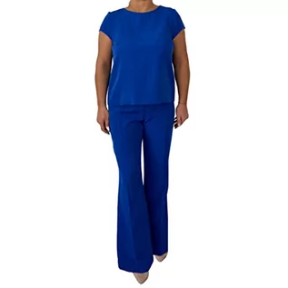 Spodnie damskie - Spodnie z Crease Flared Trousers Victoria Rosehill, rozmiar 44, niebieskie, królewskie, eleganckie spodnie damskie, Blue Royal, 44 - grafika 1