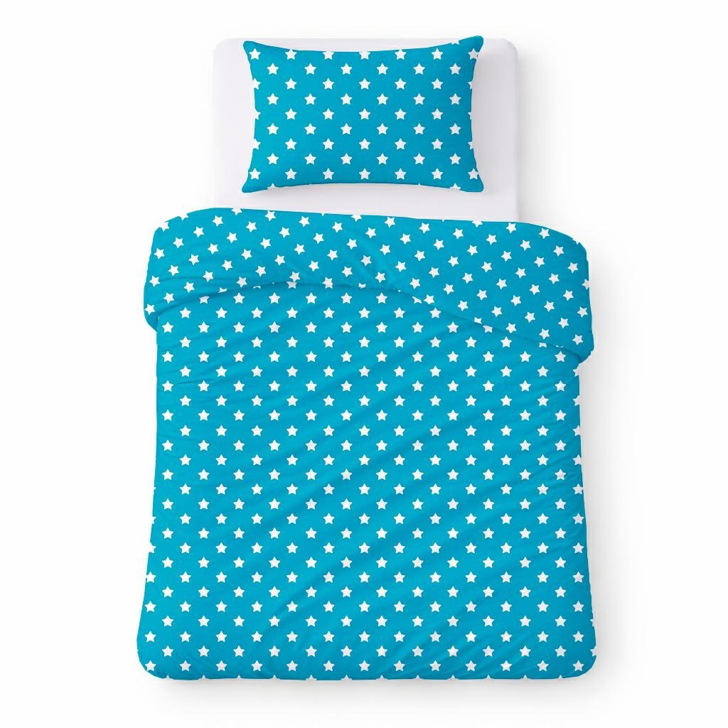 Pościel bawełniana 140x200 niebieska w białe gwiazdki, dziecięcy nowoczesny - COTTON HOME KIDS