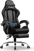 Fotele gamingowe - Fotel gamingowy GTPLAYER Fotel biurowy, ergonomiczny fotel biurowy z funkcją masażu i podnóżkiem, łącznik z uchwytem, stalowa podstawa, czarny - miniaturka - grafika 1
