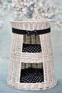 WickerPL KITTY BUDA DLA KOTA LEŻAK DLA ZWIERZĄT DOMEK DLA KOTA Z WIKLINY DWUPIĘTROWY Z TARASEM I PODUSZKAMI 50 H67 CM - Legowiska dla kotów - miniaturka - grafika 1