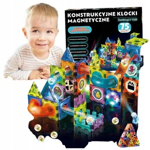 KLOCKI MAGNETYCZNE KONSTRUKCYJNE ŚWIECĄCE LASER TOR 75 SZT +4 KULKI - Klocki - miniaturka - grafika 1